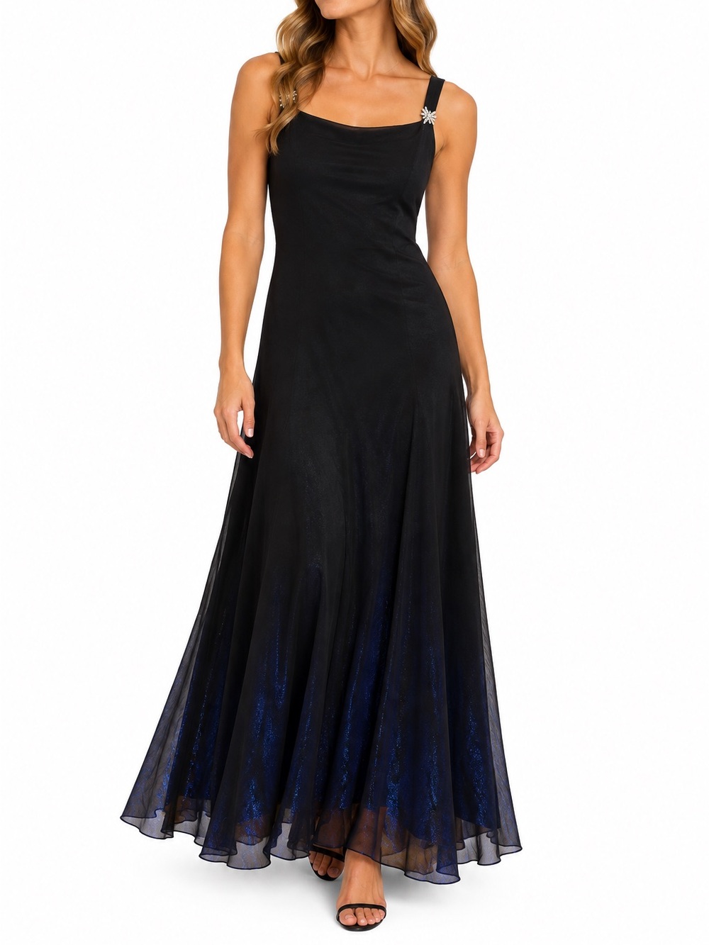Vintage 90s Betsy & Adam Blue Glitter Prom Dress Size 8